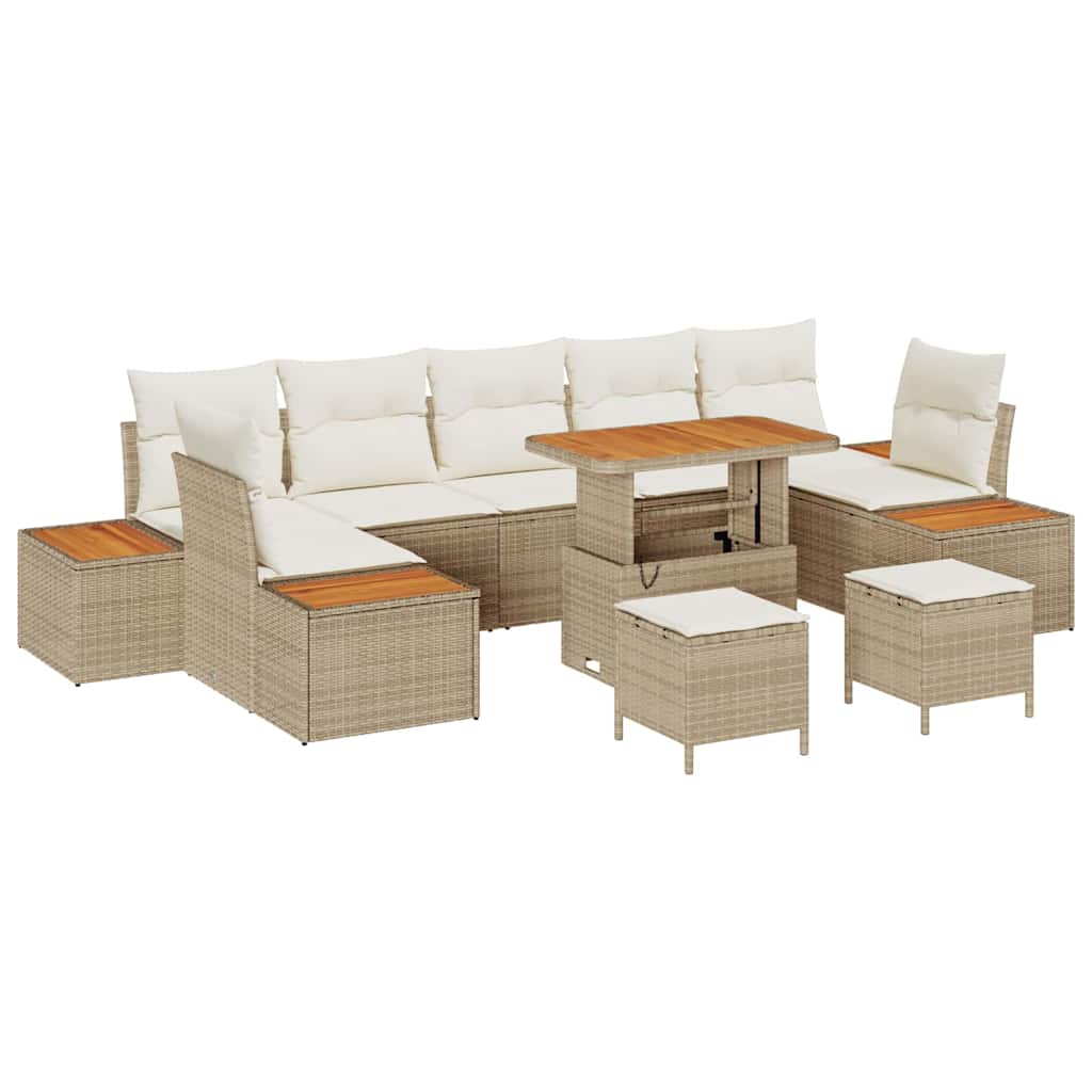 Trädgårdsoffset med kudde med lagring 10 pcs Beige Poly rattan