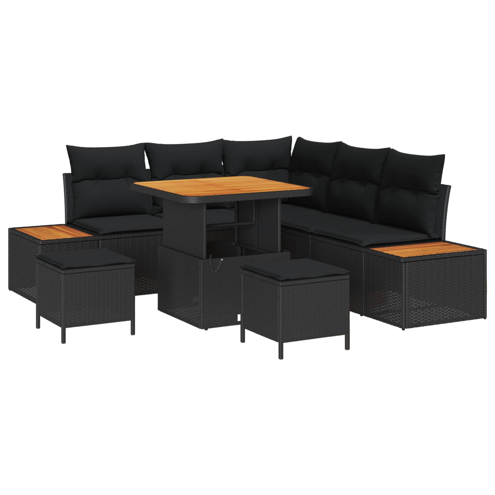 Trädgårdsoffset med kudde med lagring 8 pcs Svart Poly rattan