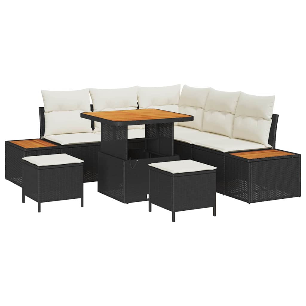 Trädgårdsoffset med kudde med lagring 8 pcs Svart Poly rattan