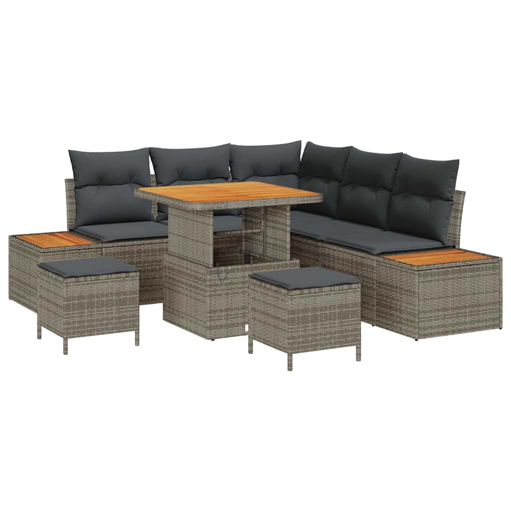 Trädgårdsoffset med kudde med lagring 8 pcs Grå Poly rattan