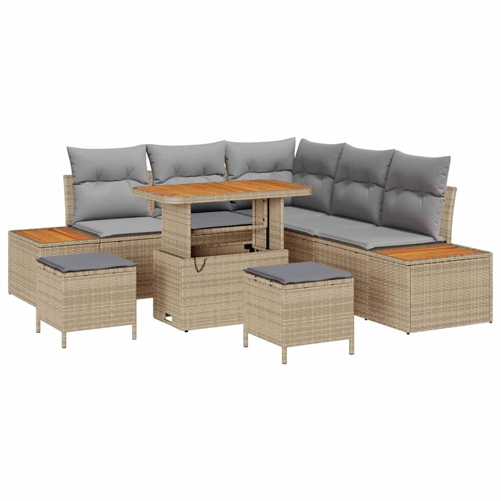 Trädgårdsoffset med kudde med lagring 8 pcs Beige Poly rattan