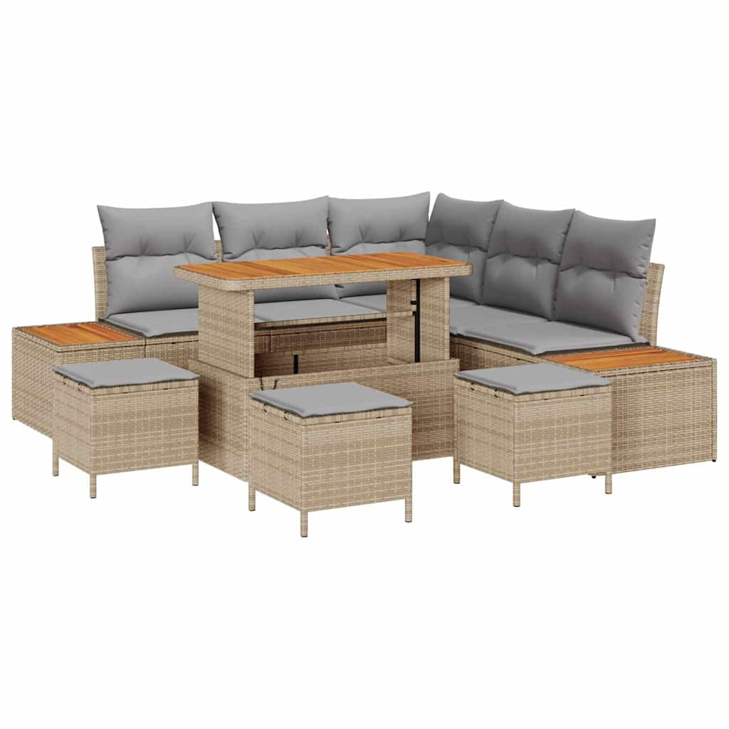 Trädgårdsoffset med kudde med lagring 9 pcs Beige Poly rattan