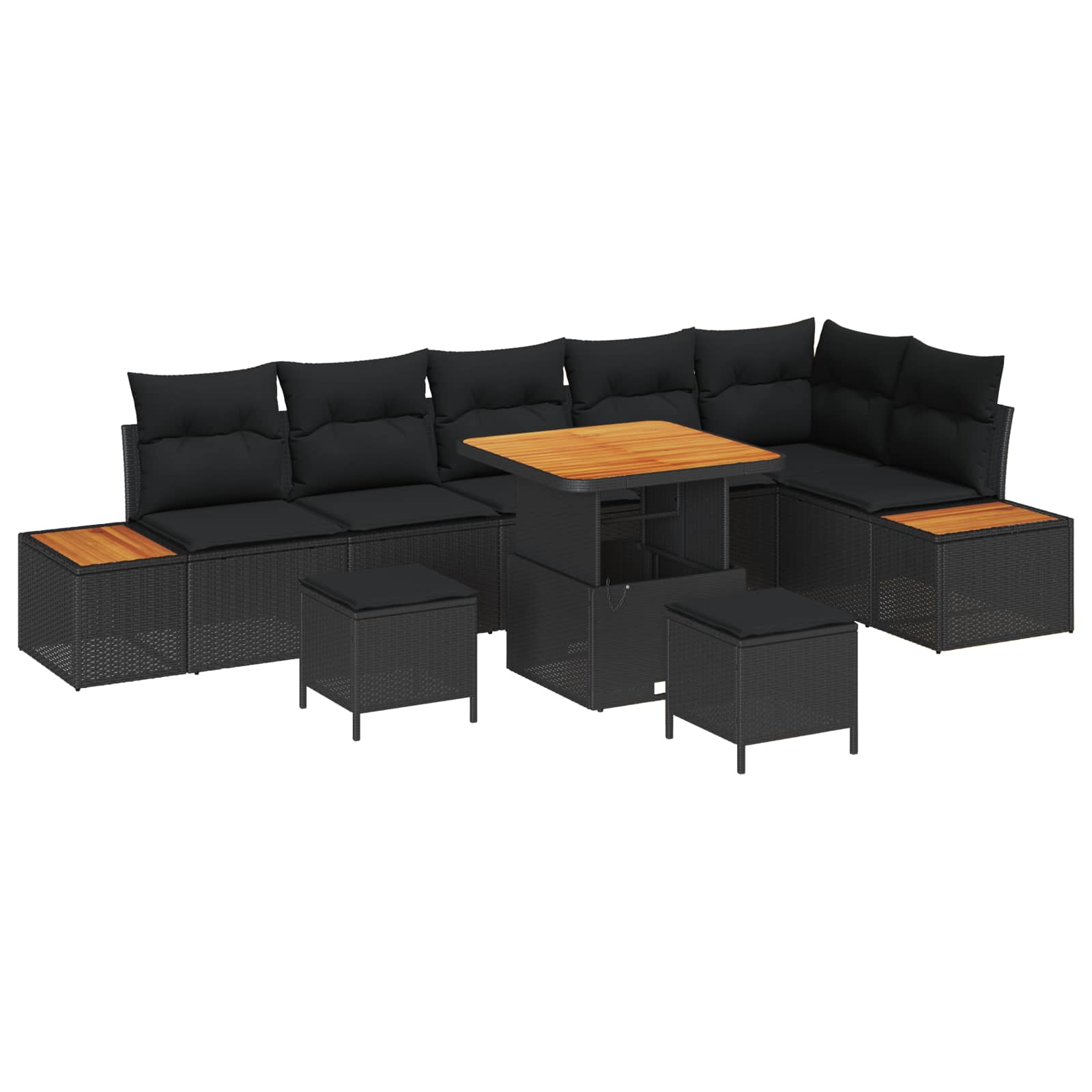 Trädgårdsoffset med kudde med lagring 9 pcs Svart Poly rattan