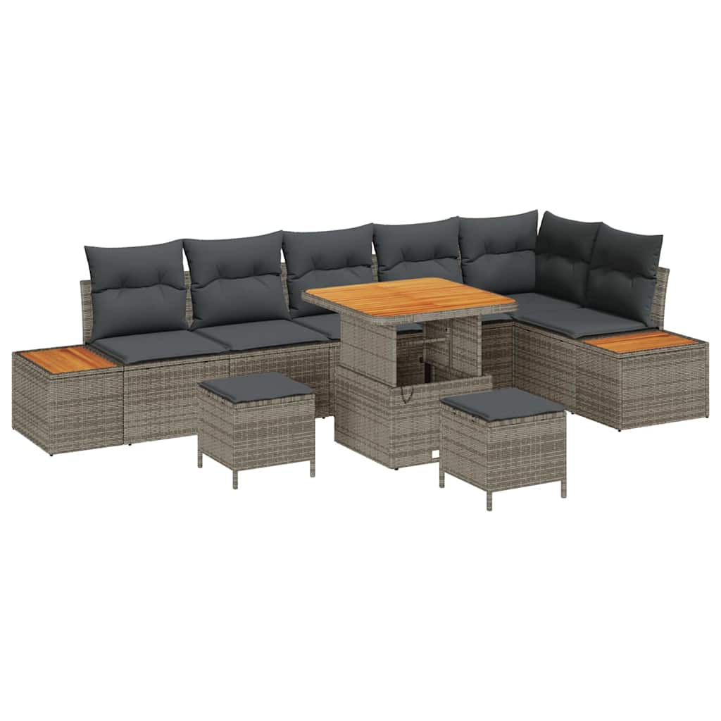 Trädgårdsoffset med kudde med lagring 9 pcs Grå Poly rattan