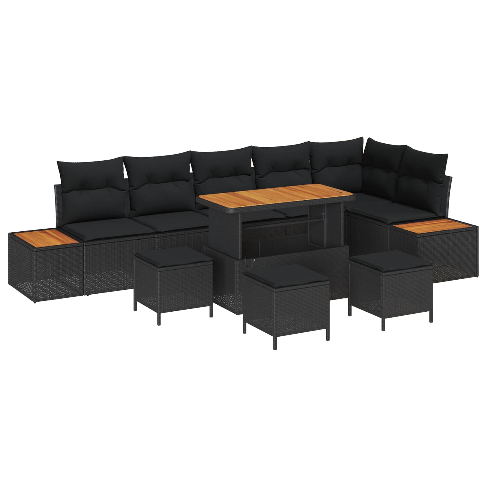 Trädgårdsoffset med kudde med lagring 10 pcs Svart Poly rattan