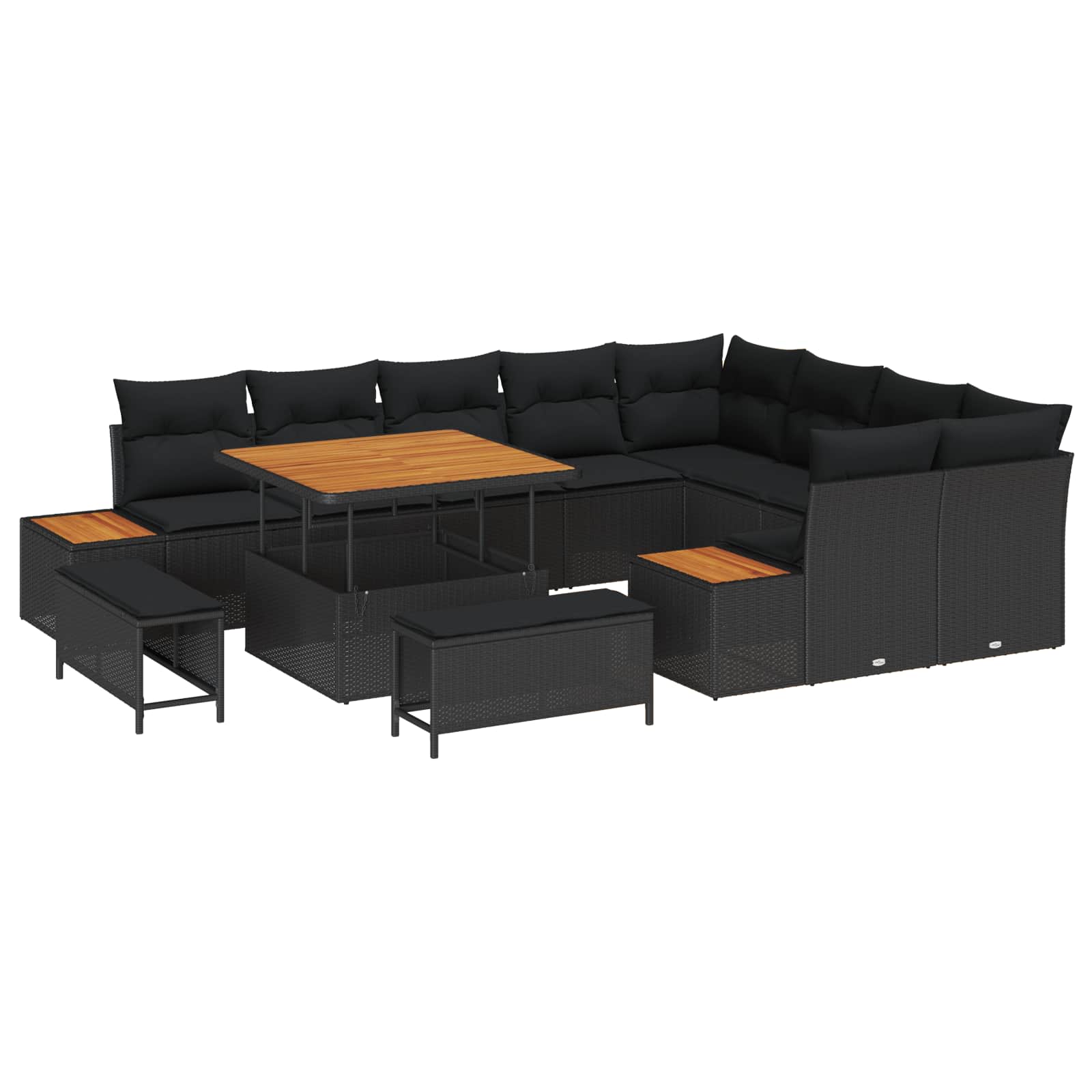 Trädgårdsoffset med kudde med lagring 12 pcs Svart Poly rattan