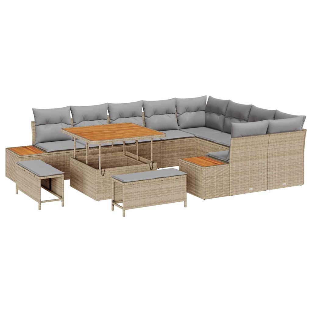 Trädgårdsoffset med kudde med lagring 12 pcs Beige Poly rattan