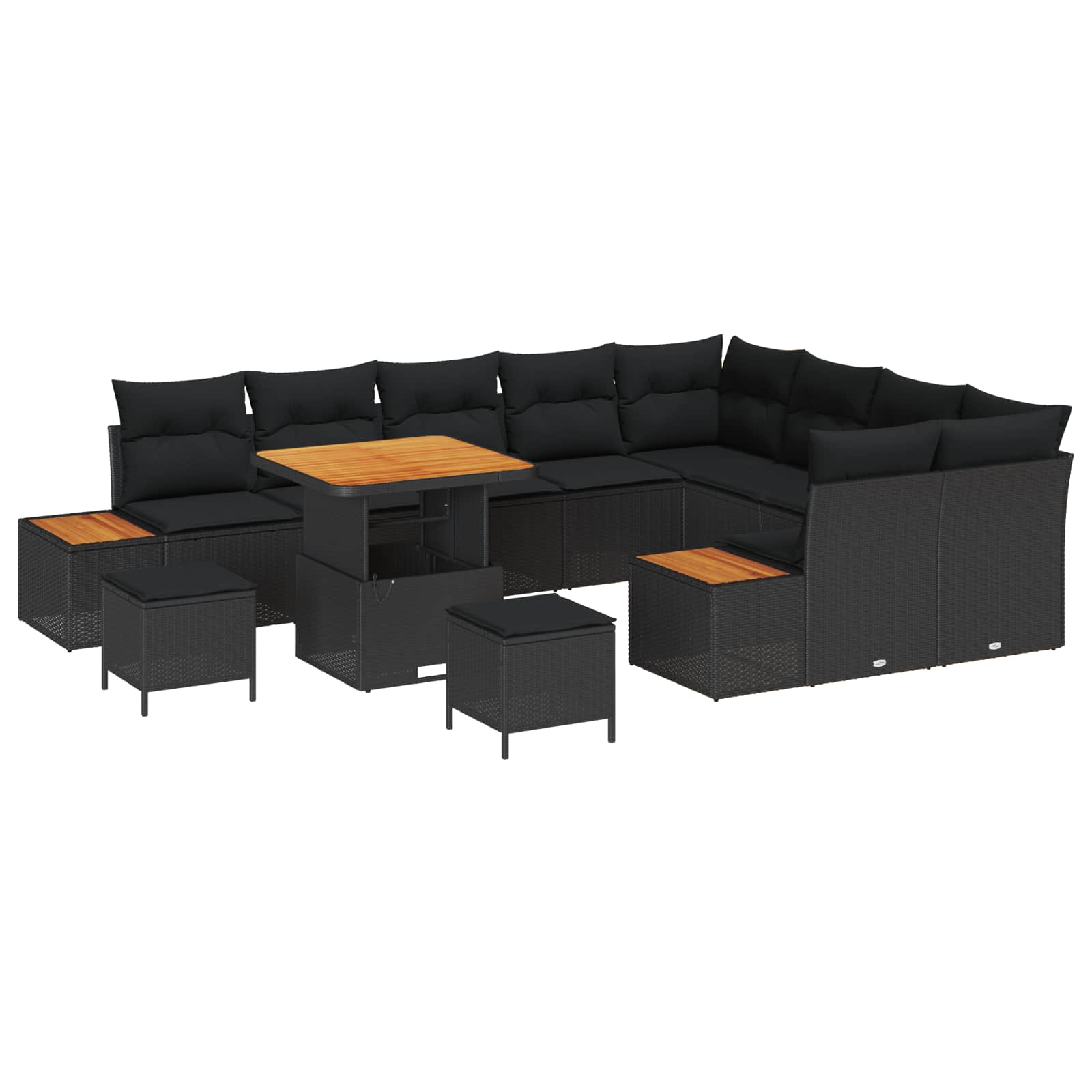 Trädgårdsoffset med kudde med lagring 12 pcs Svart Poly rattan