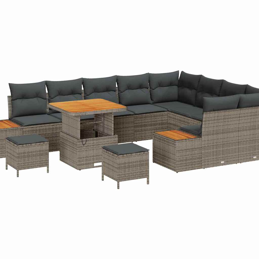 Trädgårdsoffset med kudde med lagring 12 pcs Grå Poly rattan