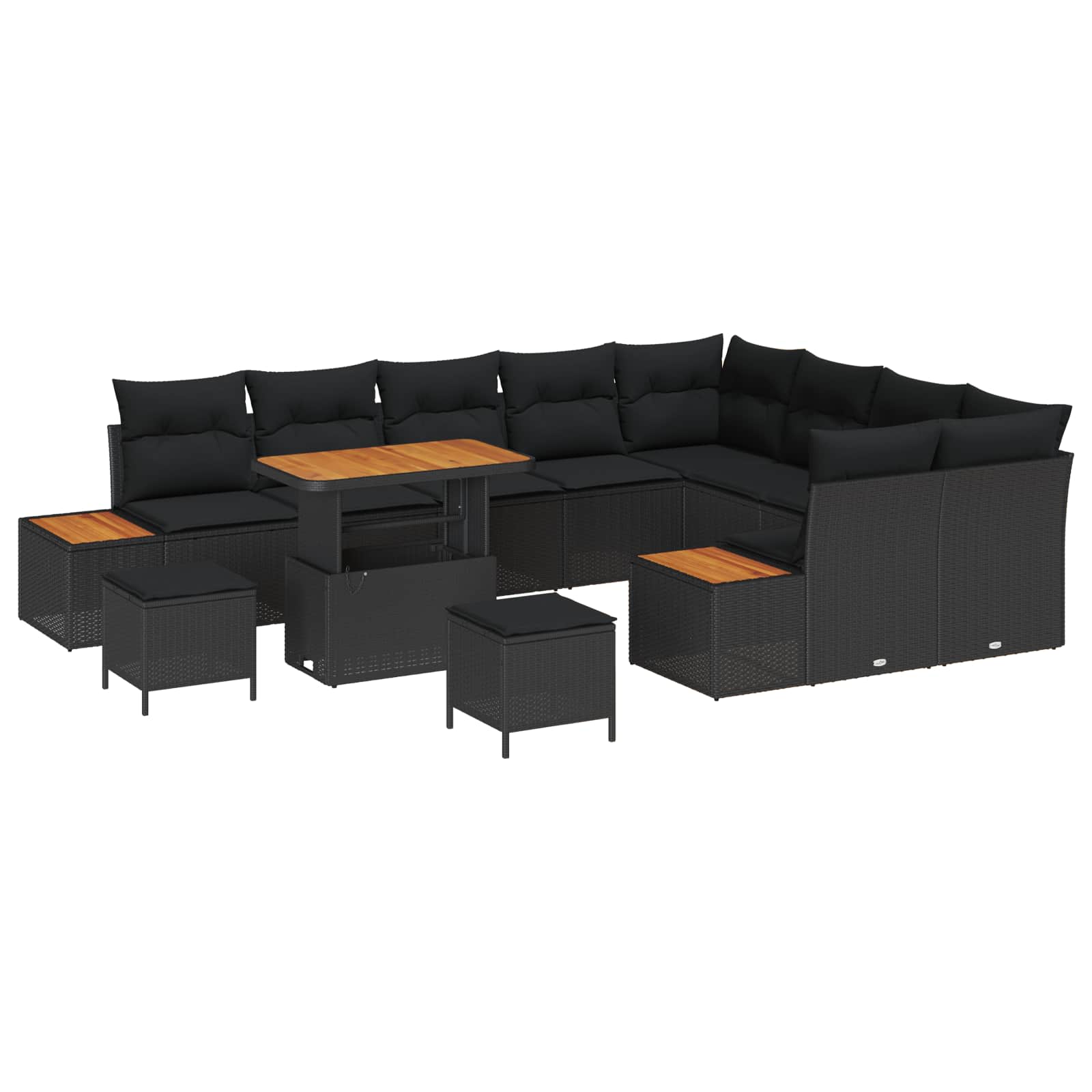 Trädgårdsoffset med kudde med lagring 12 pcs Svart Poly rattan