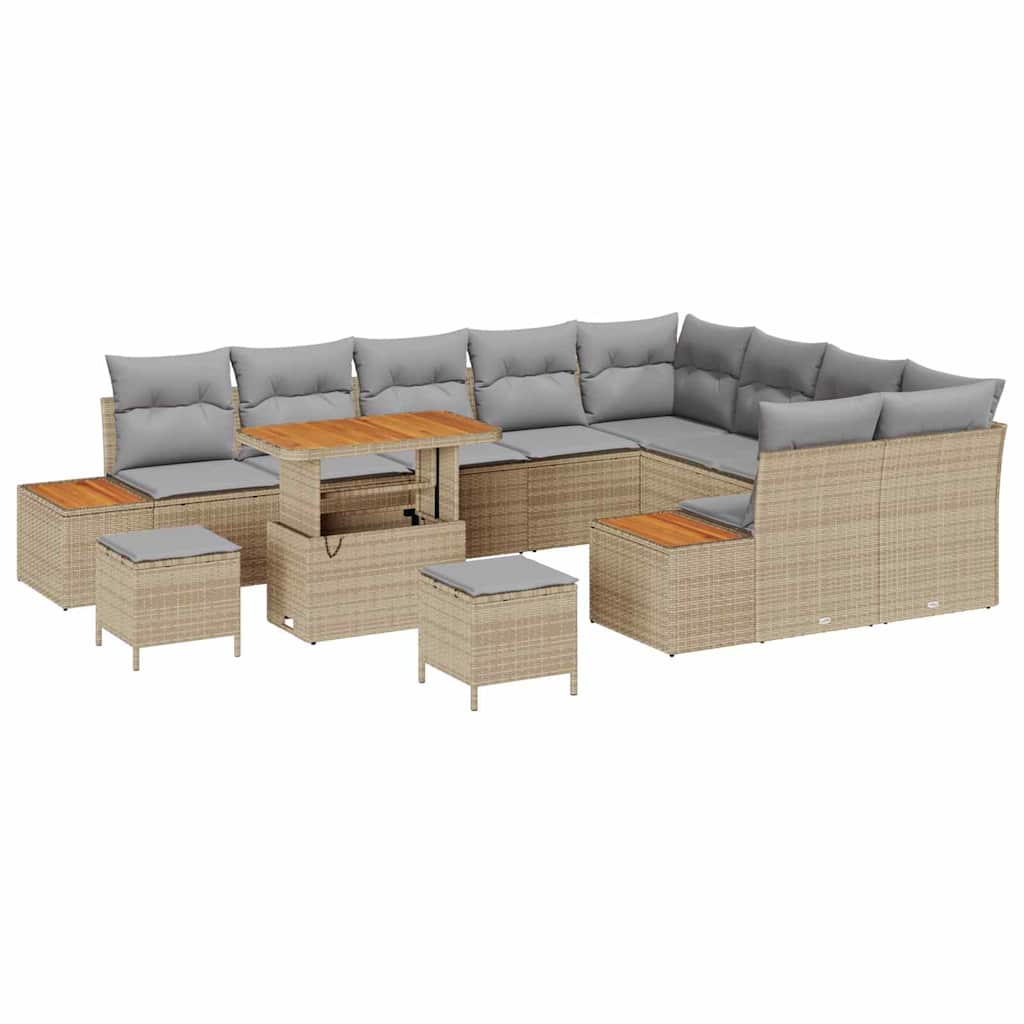 Trädgårdsoffset med kudde med lagring 12 pcs Beige Poly rattan