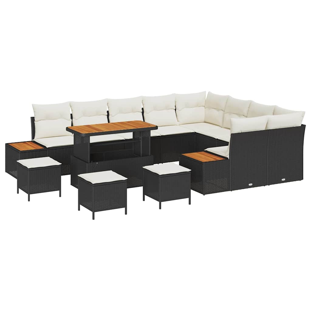 Trädgårdsoffset med kudde med lagring 13 pcs Svart Poly rattan