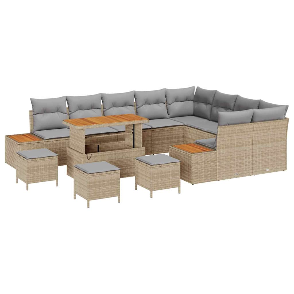 Trädgårdsoffset med kudde med lagring 13 pcs Beige Poly rattan