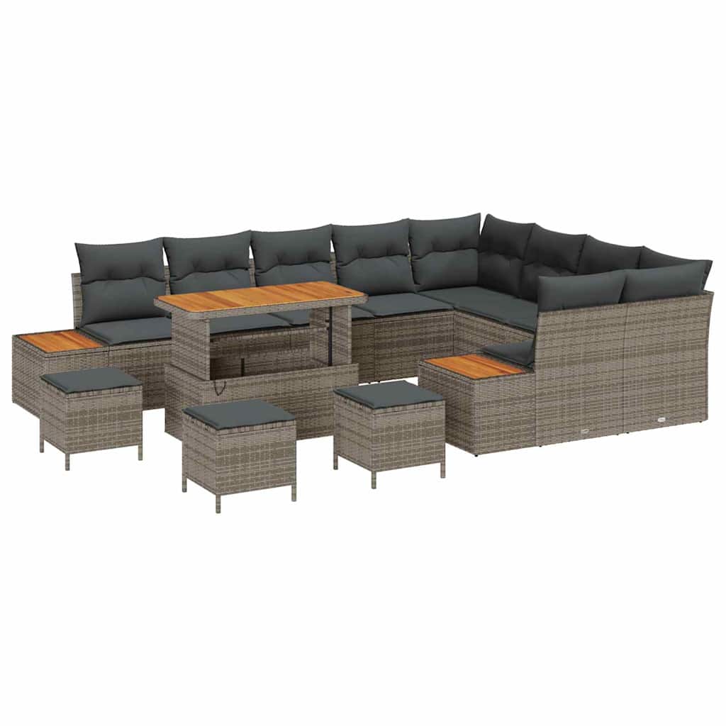 Trädgårdsoffset med kudde med lagring 13 pcs Grå Poly rattan
