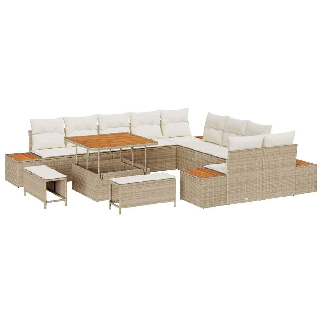 Trädgårdsoffset med kudde med lagring 13 pcs Beige Poly rattan