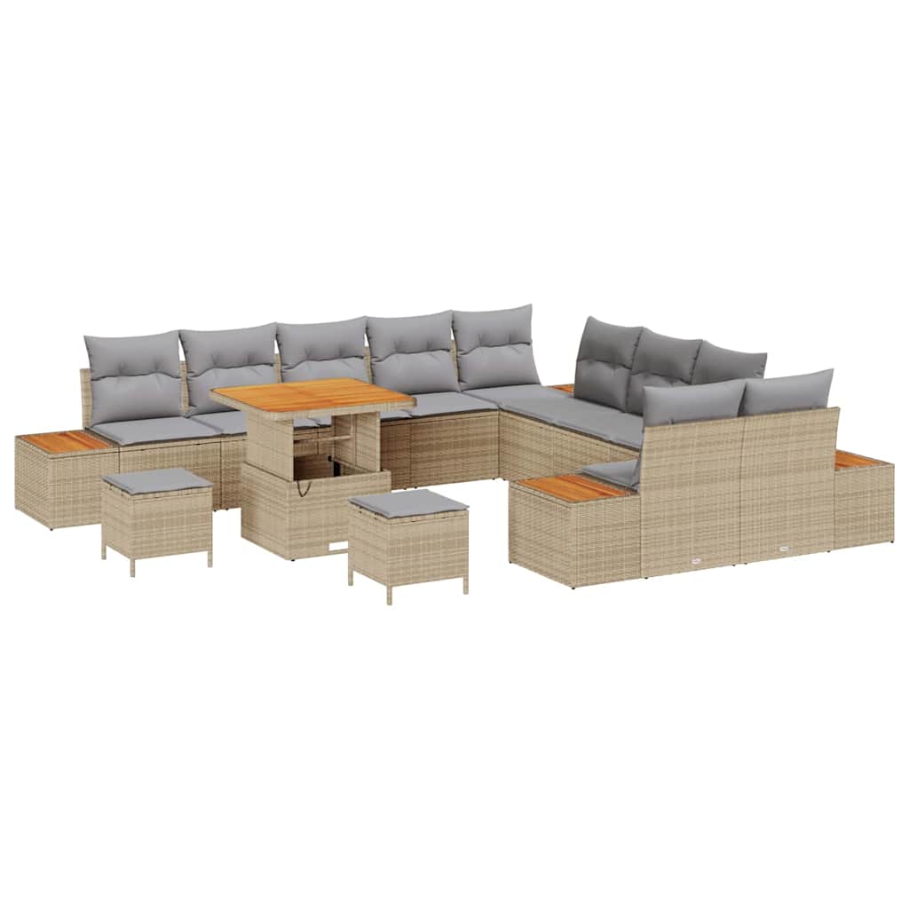 Trädgårdsoffset med kudde med lagring 13 pcs Beige Poly rattan