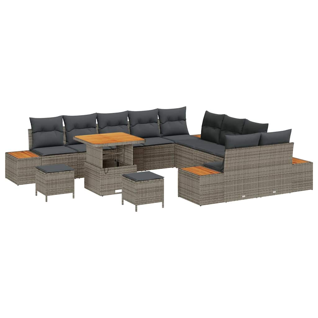 Trädgårdsoffset med kudde med lagring 13 pcs Grå Poly rattan