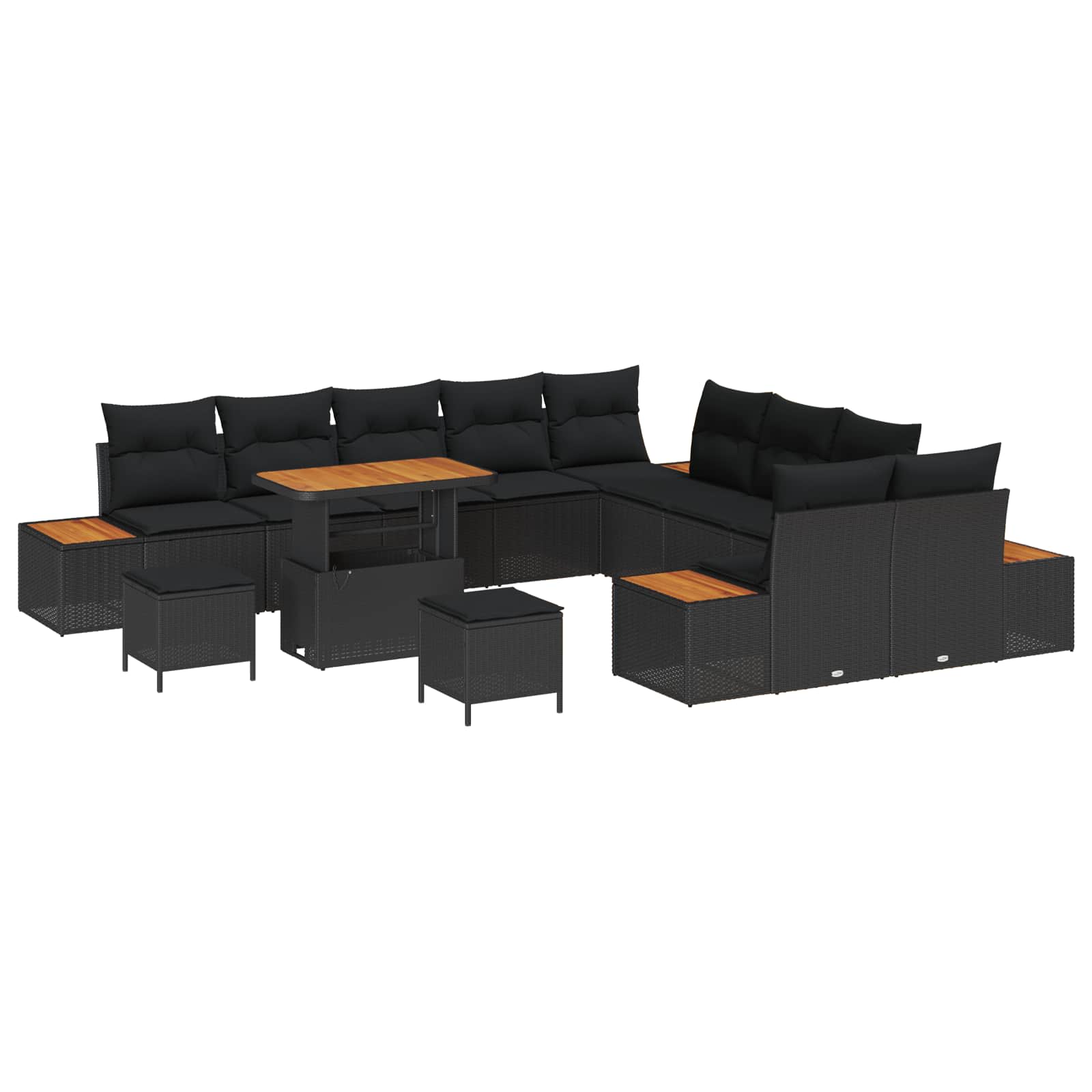 Trädgårdsoffset med kudde med lagring 13 pcs Svart Poly rattan
