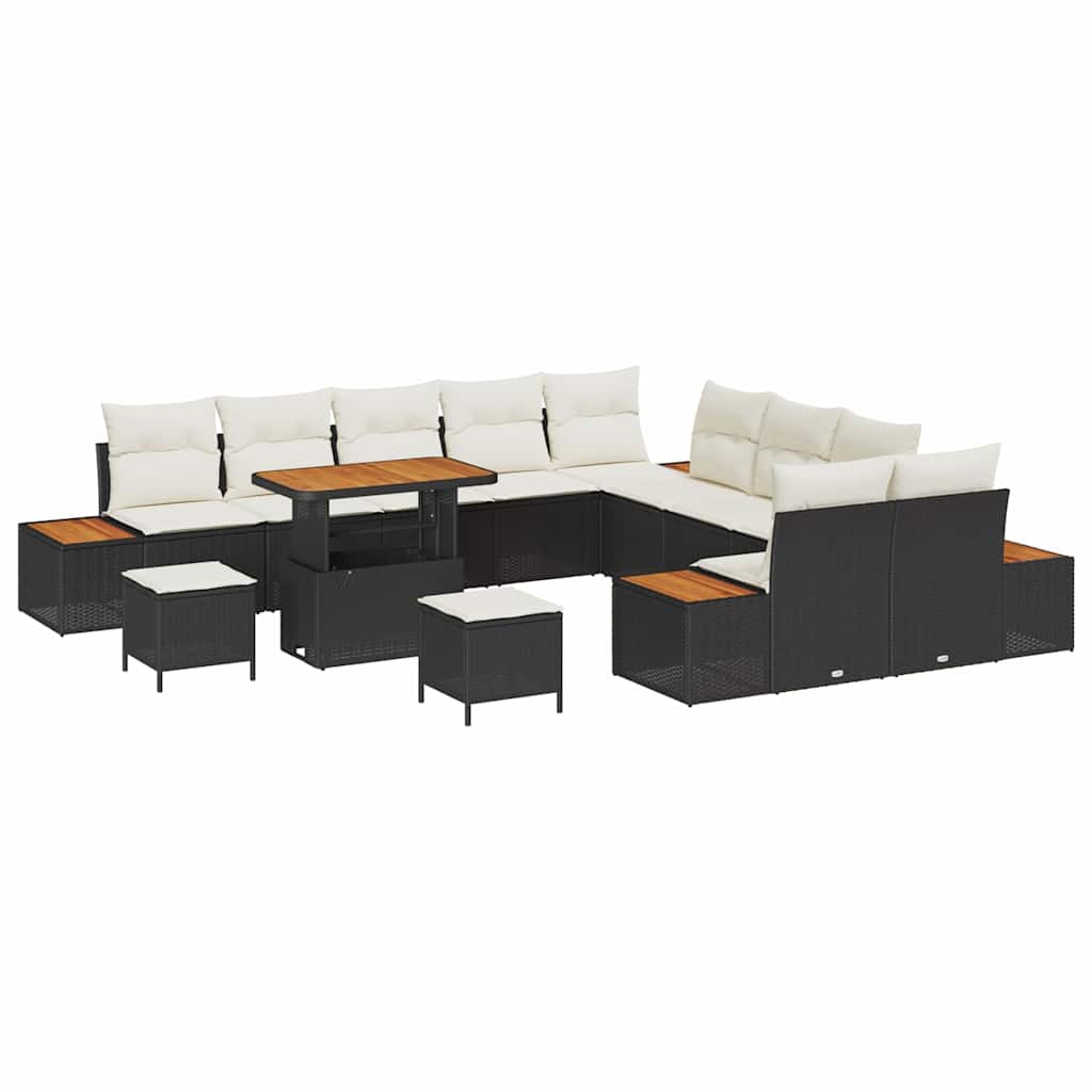 Trädgårdsoffset med kudde med lagring 13 pcs Svart Poly rattan
