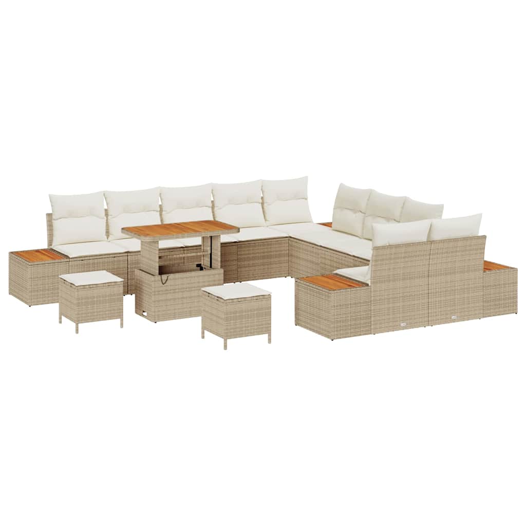 Trädgårdsoffset med kudde med lagring 13 pcs Beige Poly rattan