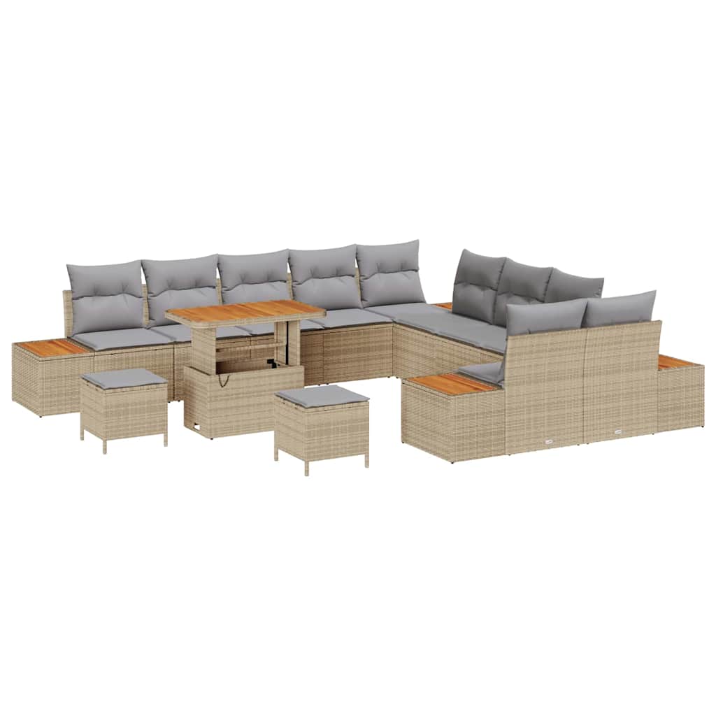 Trädgårdsoffset med kudde med lagring 13 pcs Beige Poly rattan
