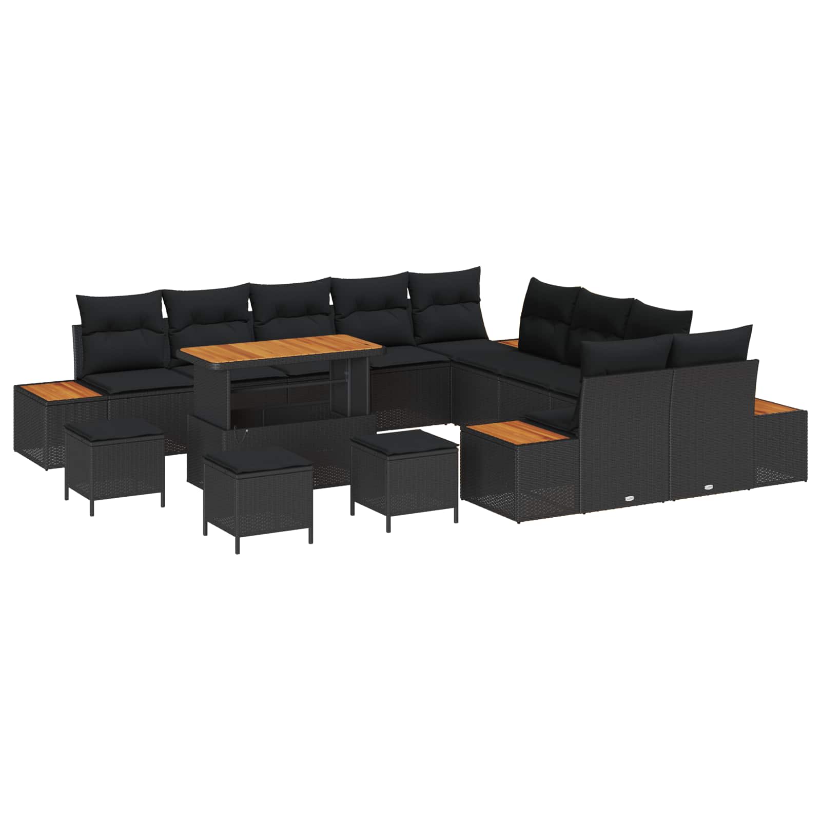 Trädgårdsoffset med kudde med lagring 14 pcs Svart Poly rattan