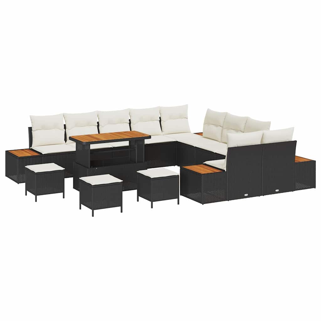 Trädgårdsoffset med kudde med lagring 14 pcs Svart Poly rattan