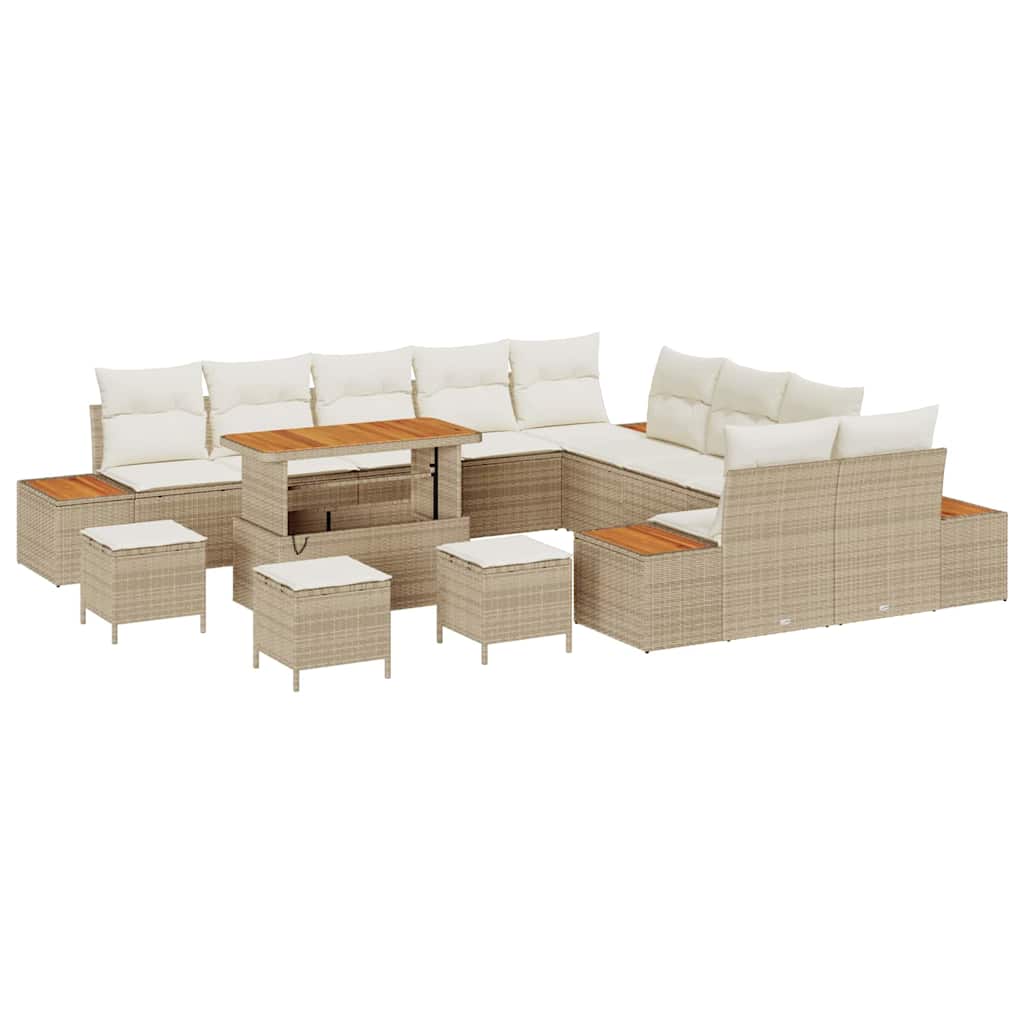 Trädgårdsoffset med kudde med lagring 14 pcs Beige Poly rattan
