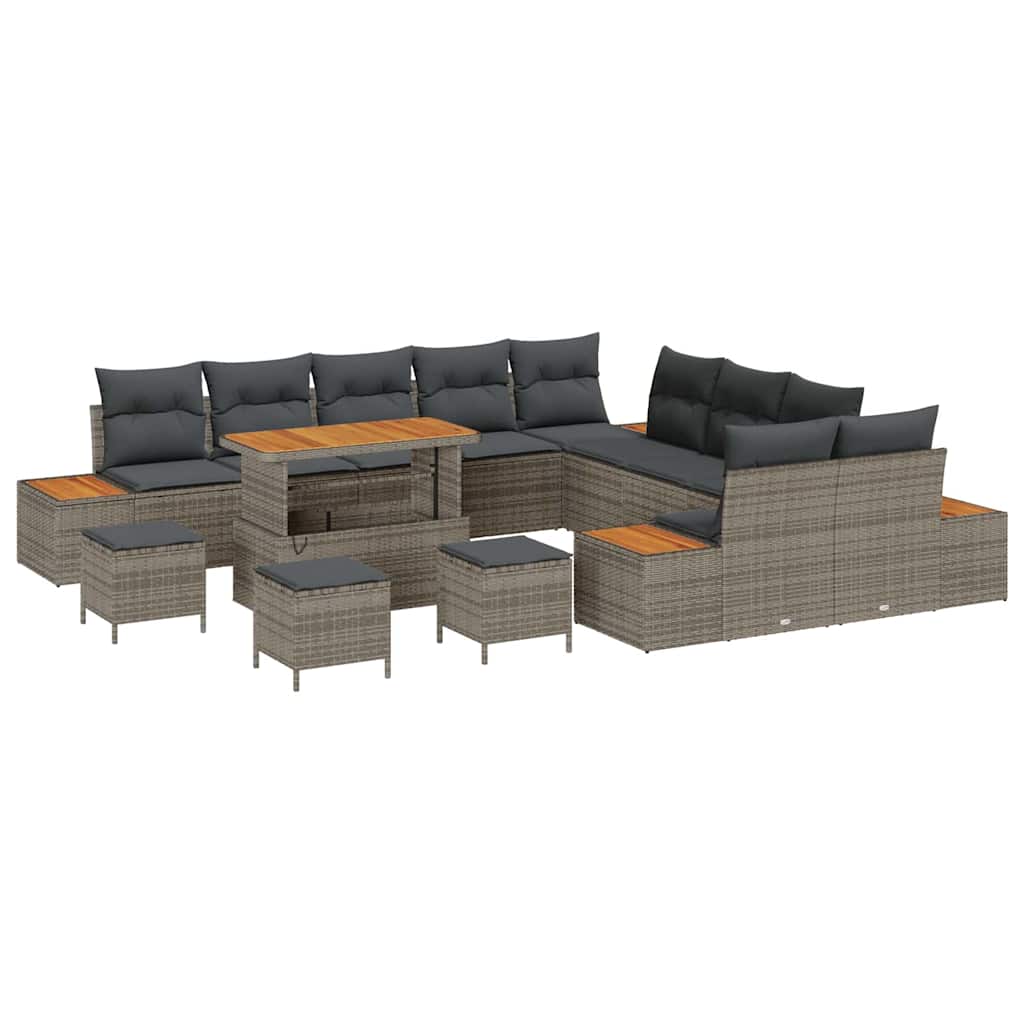 Trädgårdsoffset med kudde med lagring 14 pcs Grå Poly rattan