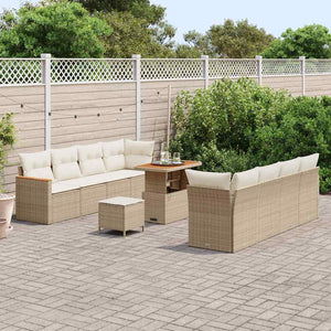 Trädgårdsoffset med kudde 11 pcs Beige Poly rattan
