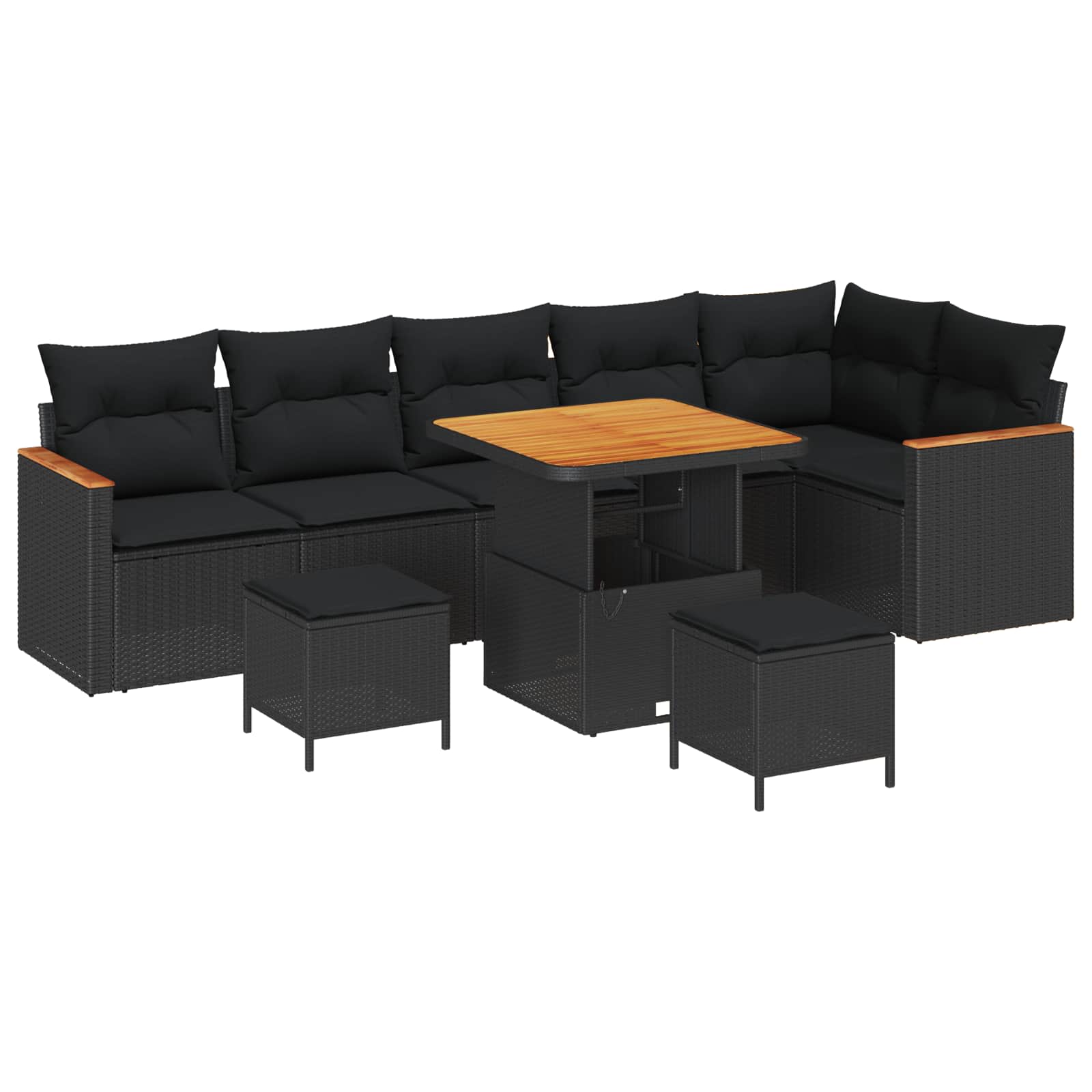 Trädgårdsoffset med kudde 9 pcs Svart Poly rattan