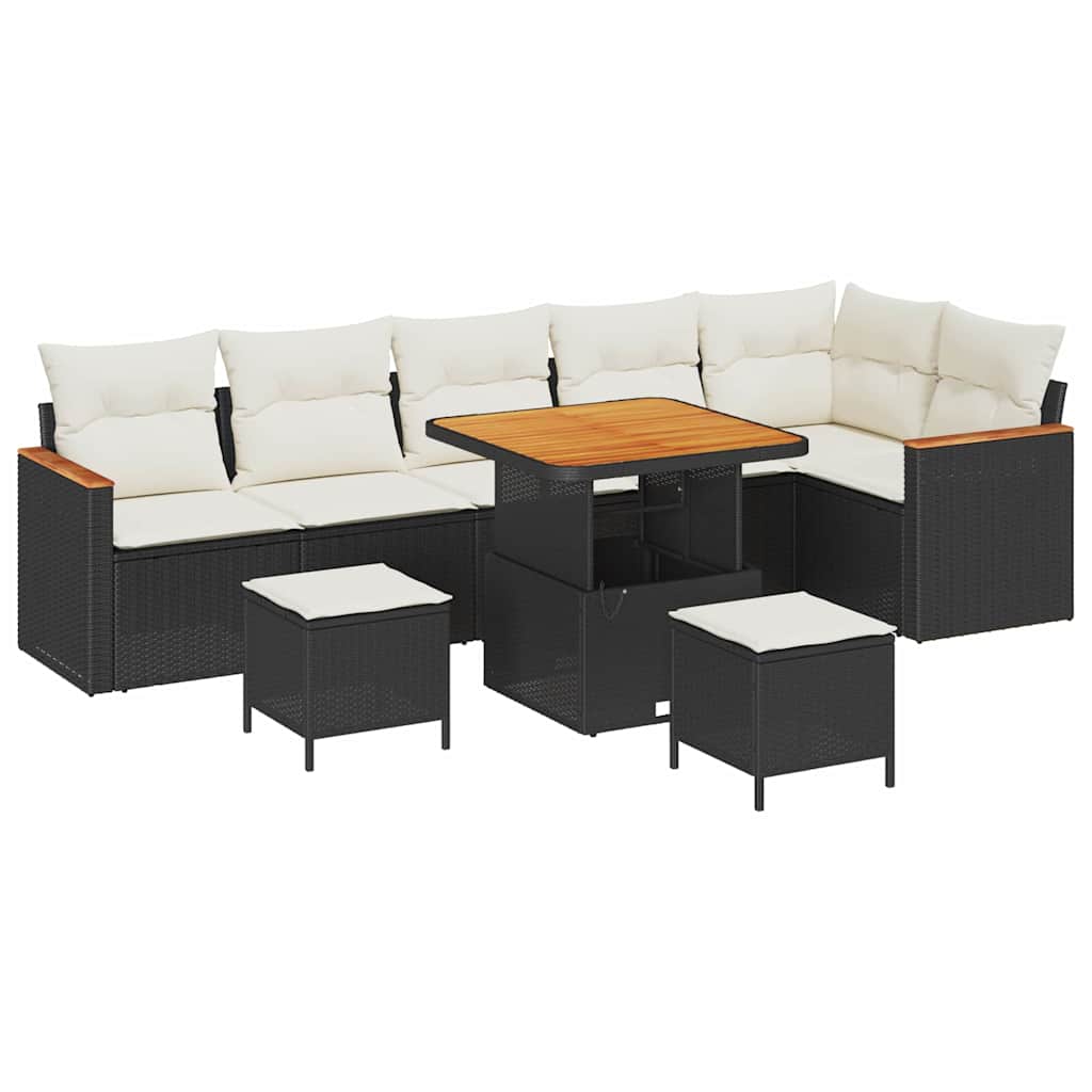 Trädgårdsoffset med kudde 9 pcs Svart Poly rattan