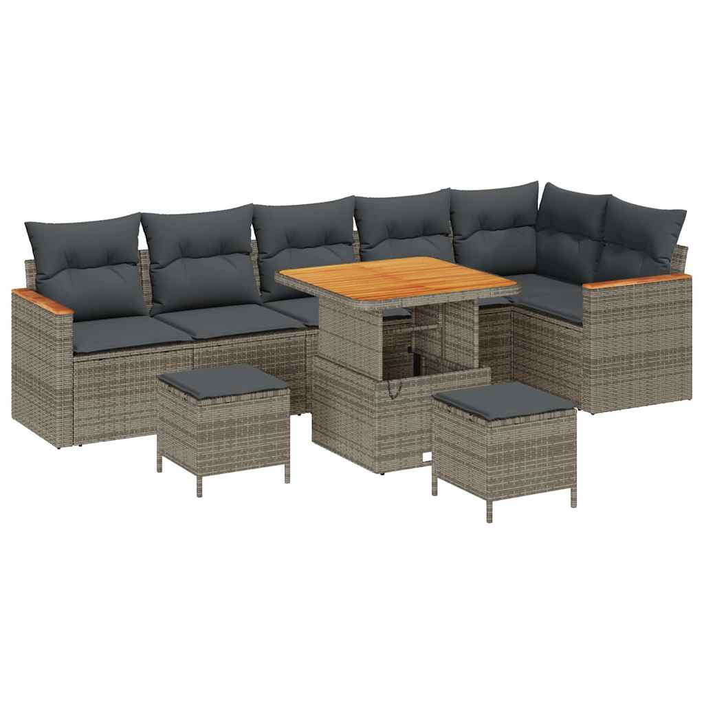 Trädgårdsoffset med kudde 9 pcs Grå Poly rattan
