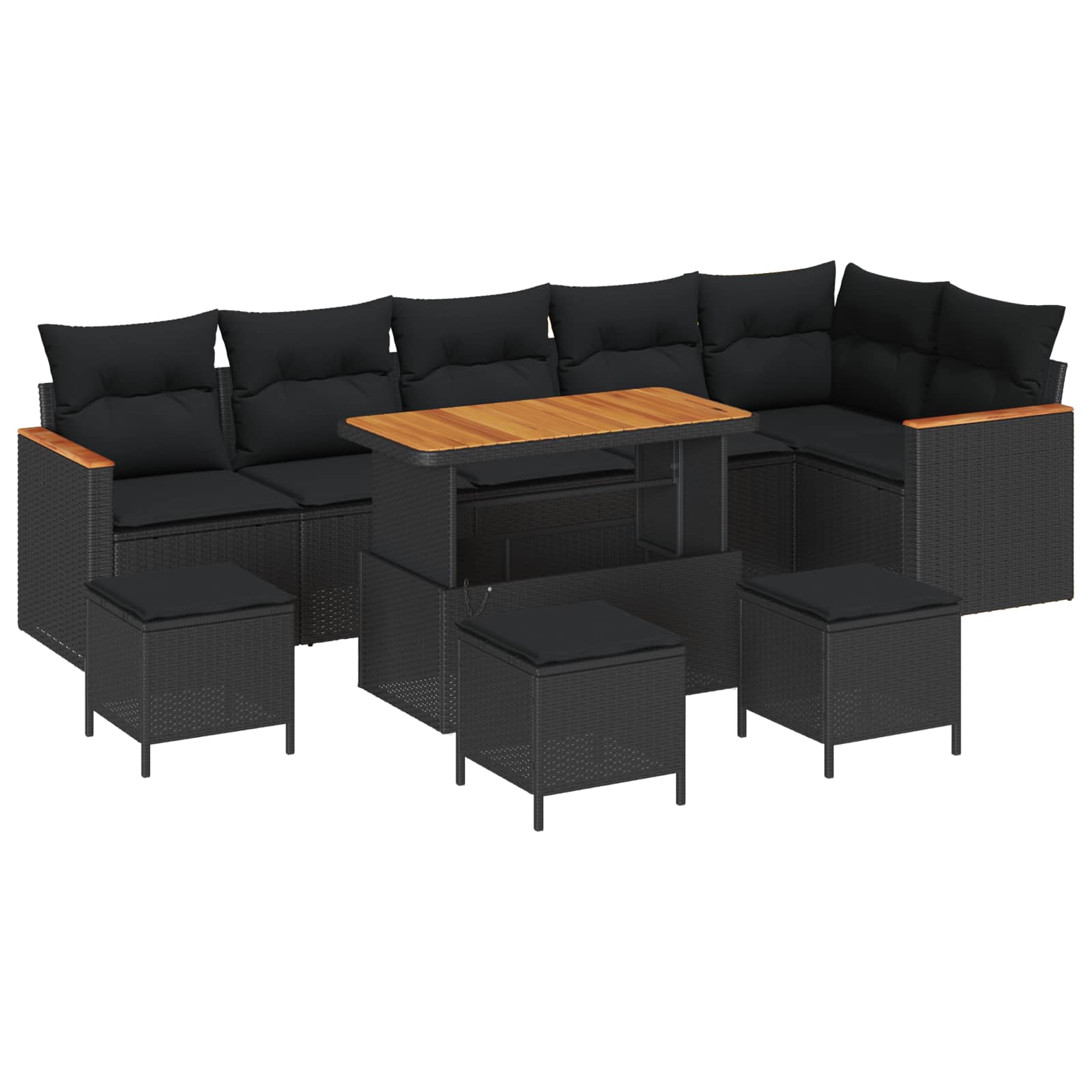 Trädgårdsoffset med kudde 10 pcs Svart Poly rattan