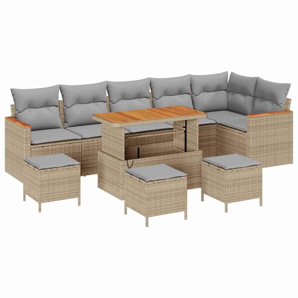 Trädgårdsoffset med kudde 10 pcs Beige Poly rattan