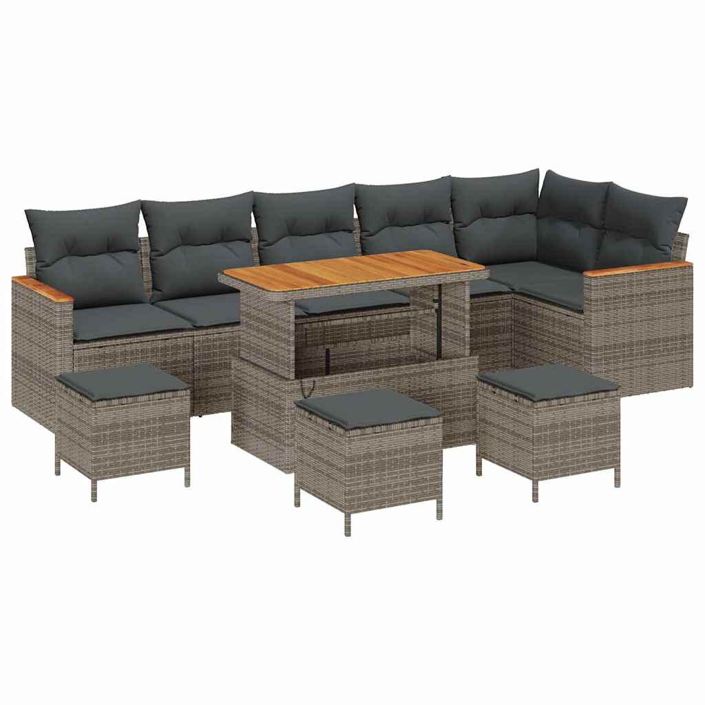 Trädgårdsoffset med kudde 10 pcs Grå Poly rattan