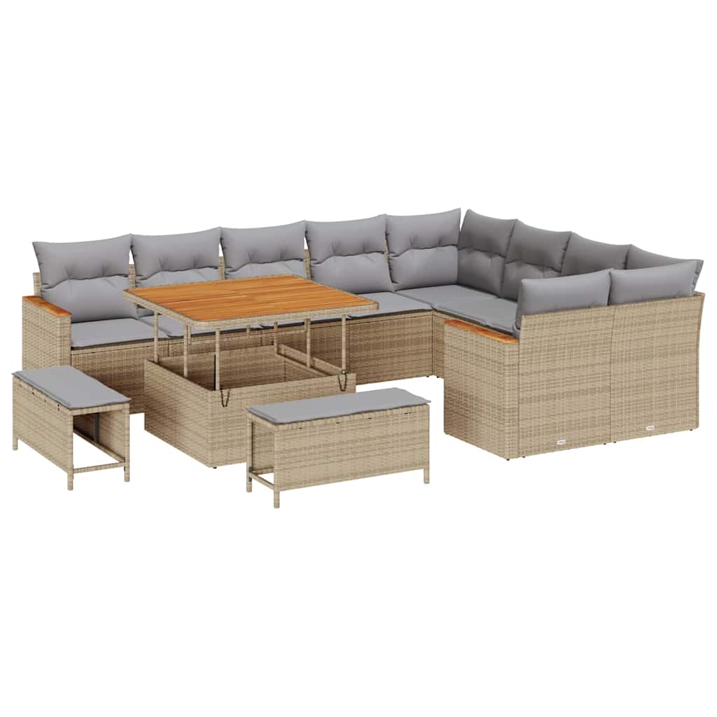 Trädgårdsoffset med kudde med lagring 12 pcs Beige Poly Rattan