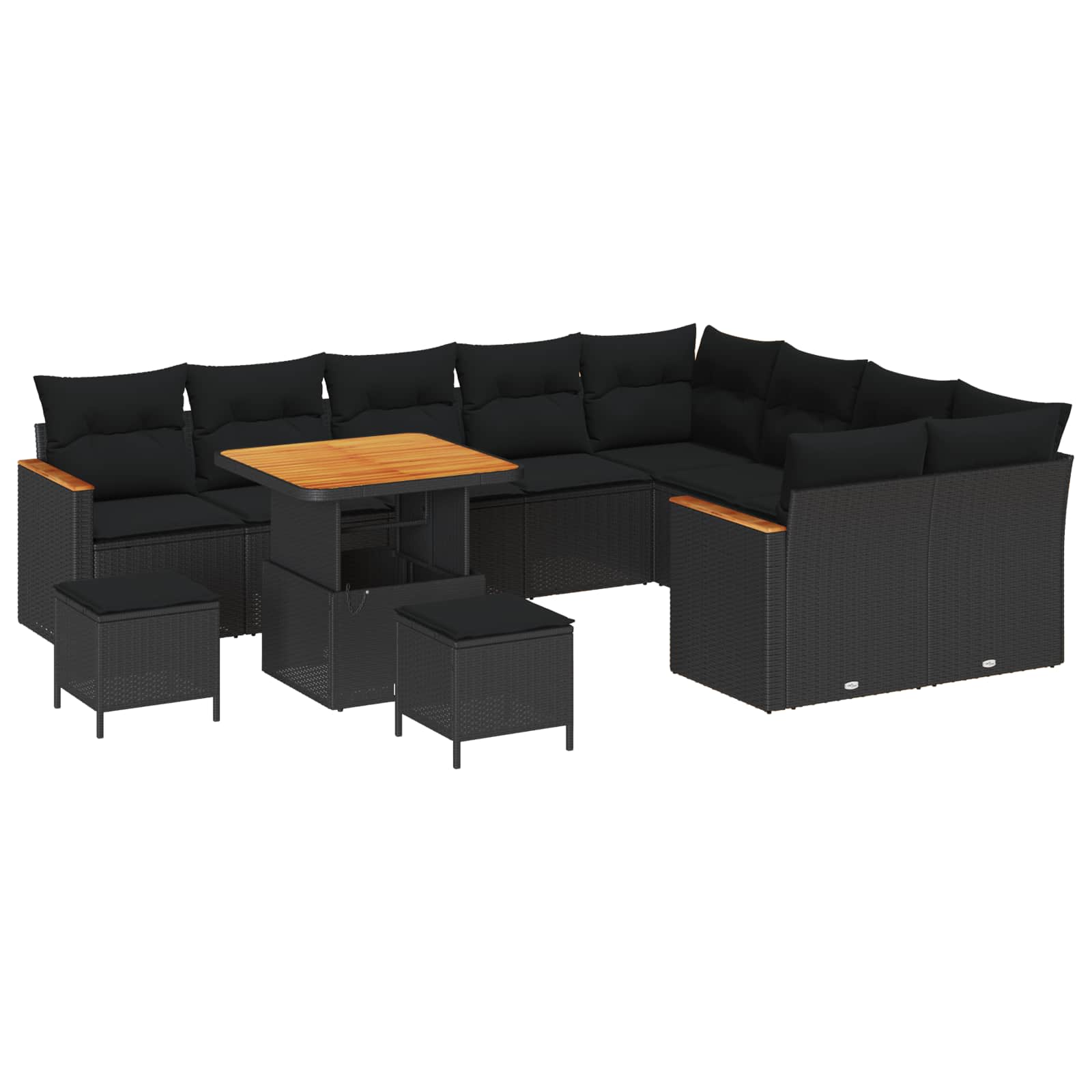 Trädgårdsoffset med kudde med lagring 12 pcs Svart Poly Rattan