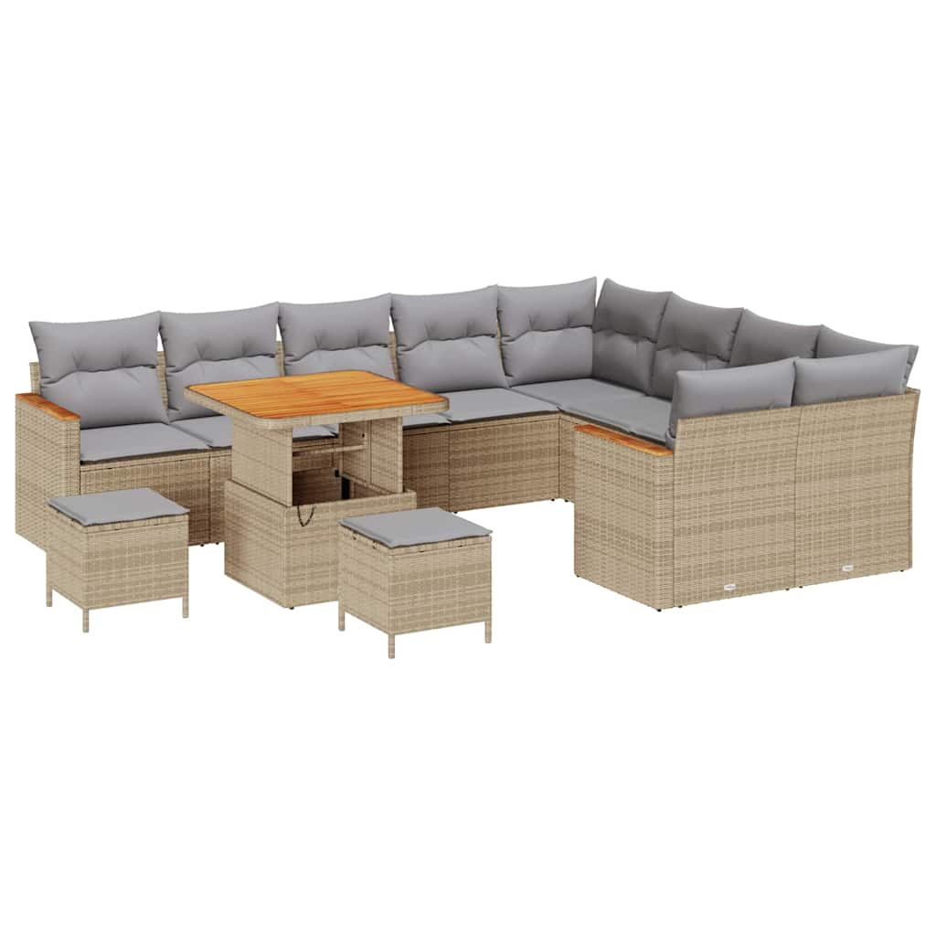 Trädgårdsoffset med kudde med lagring 12 pcs Beige Poly Rattan