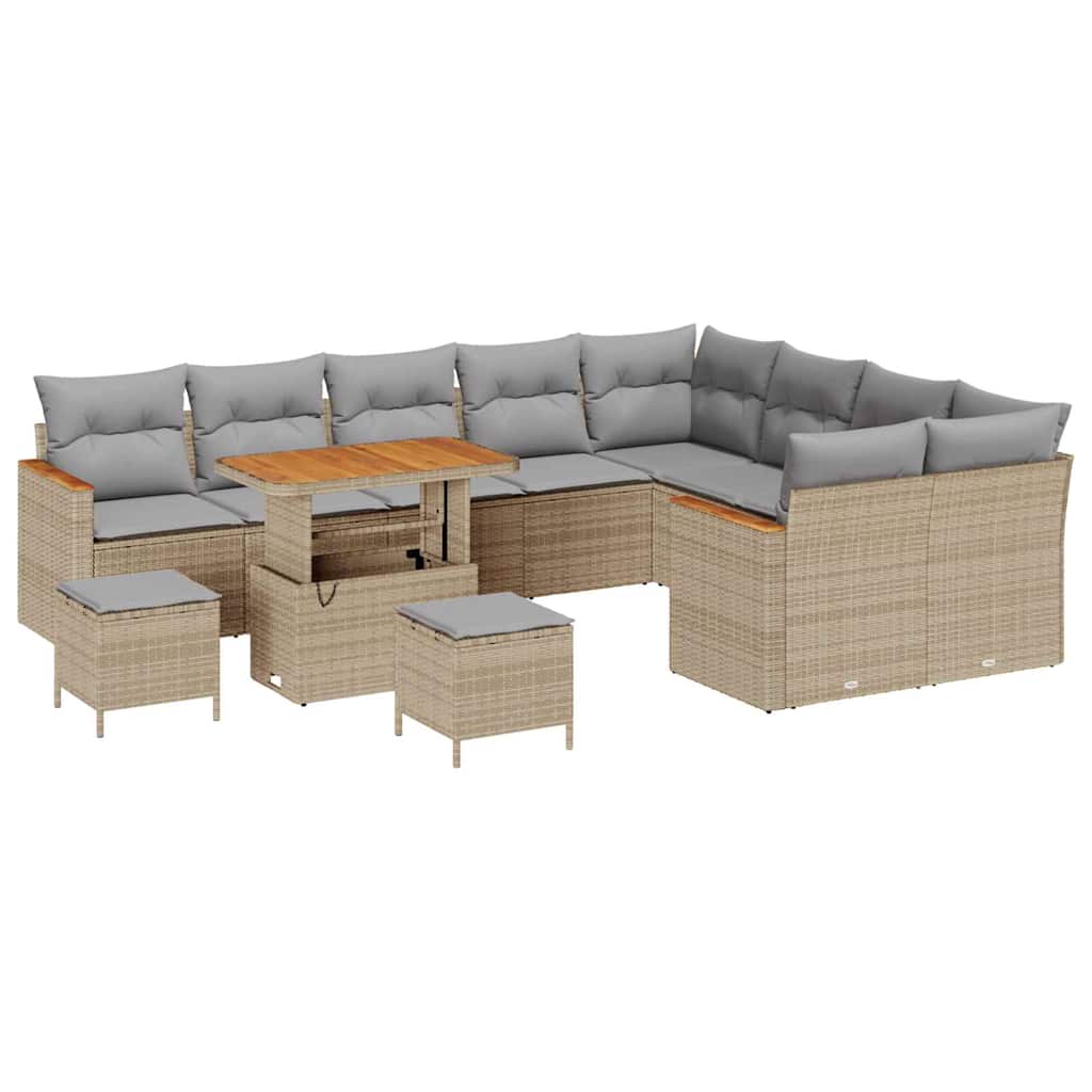 Trädgårdsoffset med kudde med lagring 12 pcs Beige Poly Rattan
