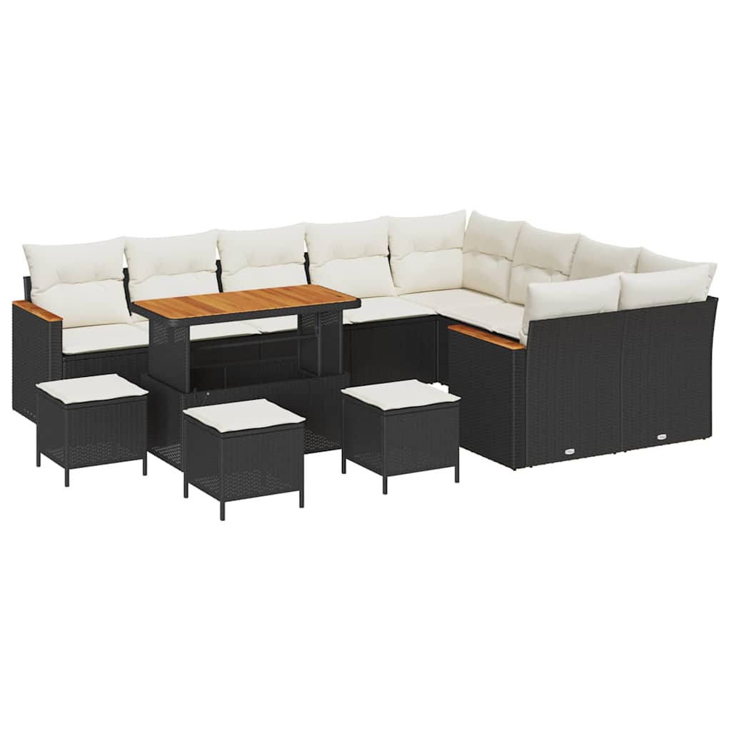 Trädgårdsoffset med kudde med lagring 13 pcs Svart Poly Rattan