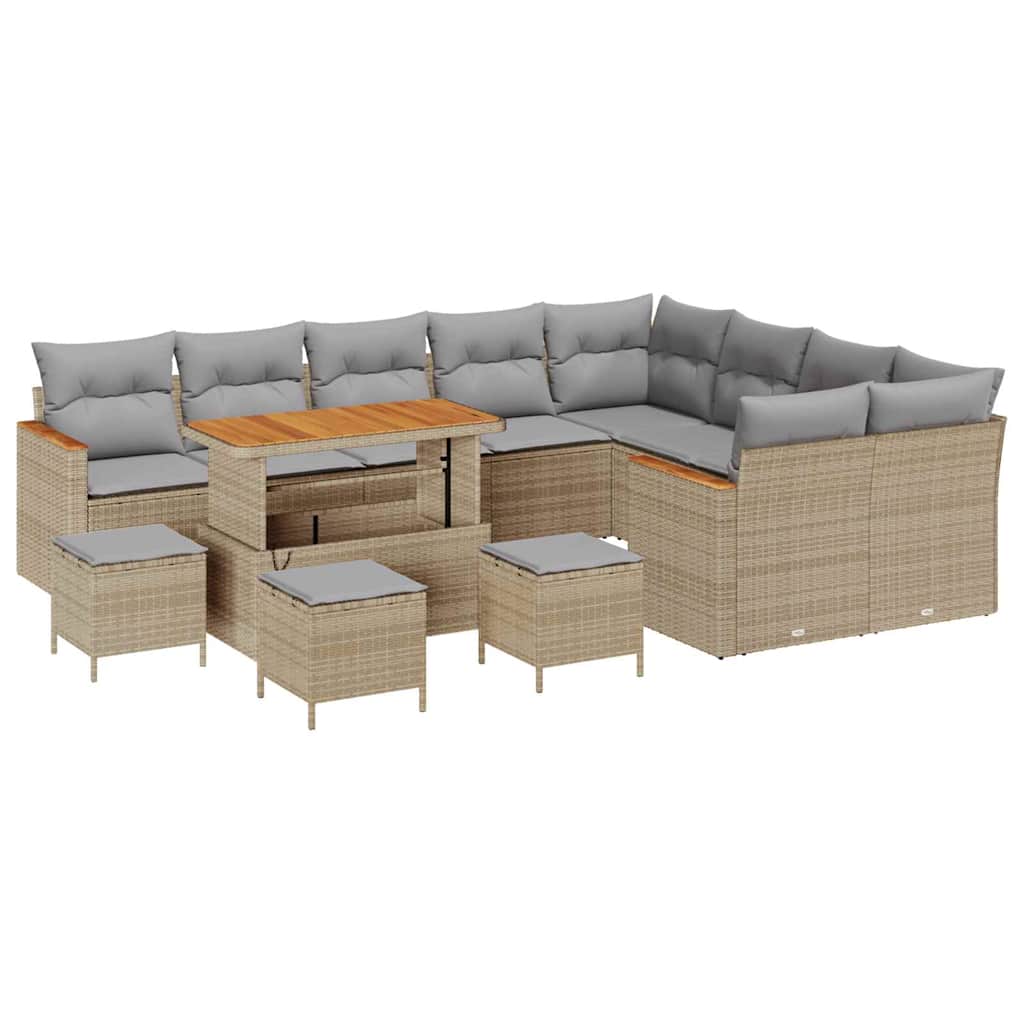 Trädgårdsoffset med kudde med lagring 13 pcs Beige Poly Rattan
