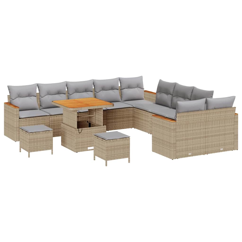 Trädgårdsoffset med kudde 13 pcs Beige konstrotting