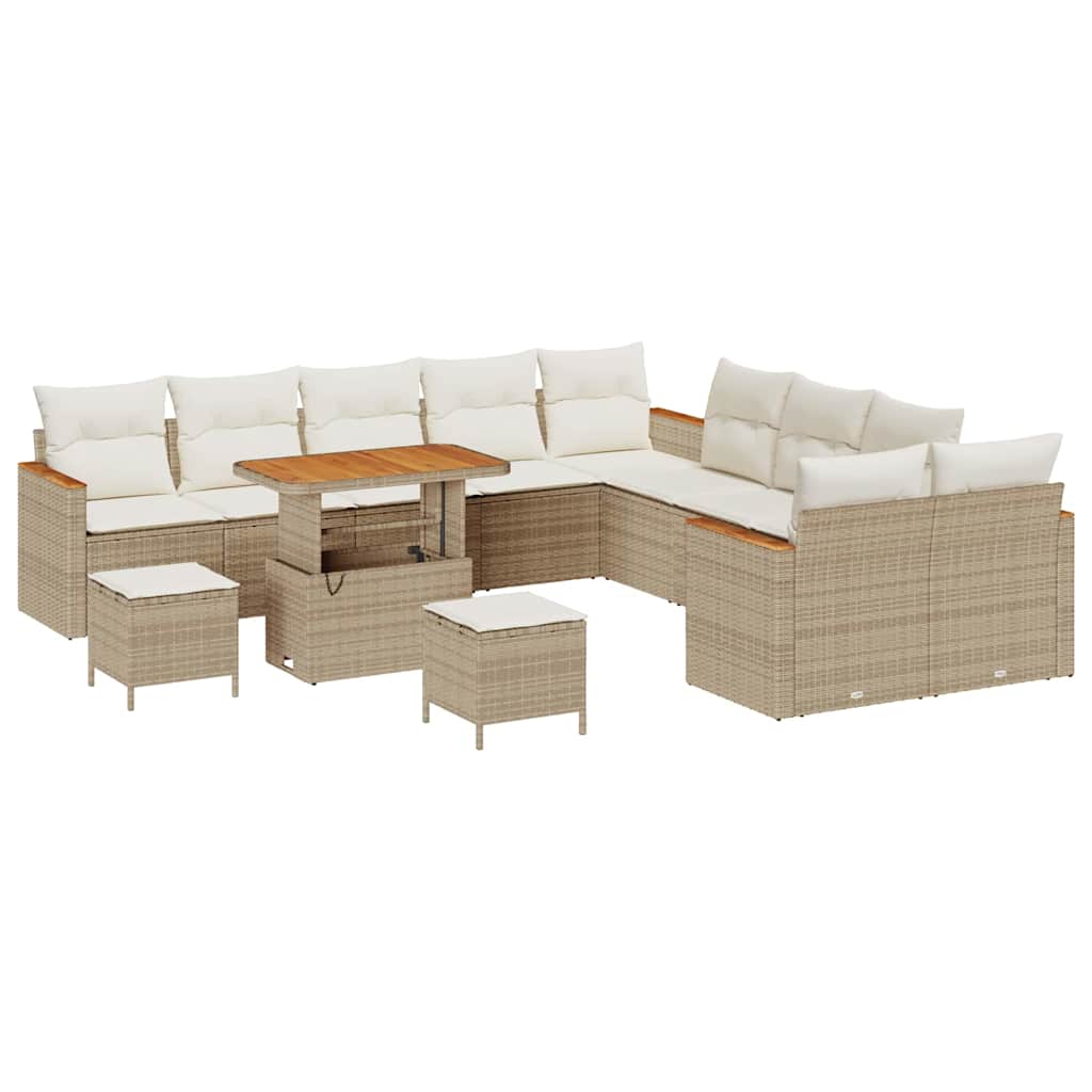 Trädgårdsoffset med kudde 13 pcs Beige konstrotting