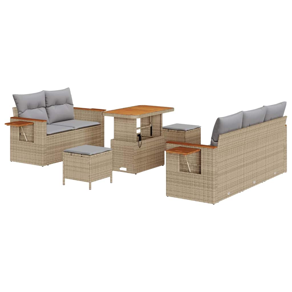 Trädgårdsoffset med kudde 10 pcs Beige och Ljusgrå konstrotting
