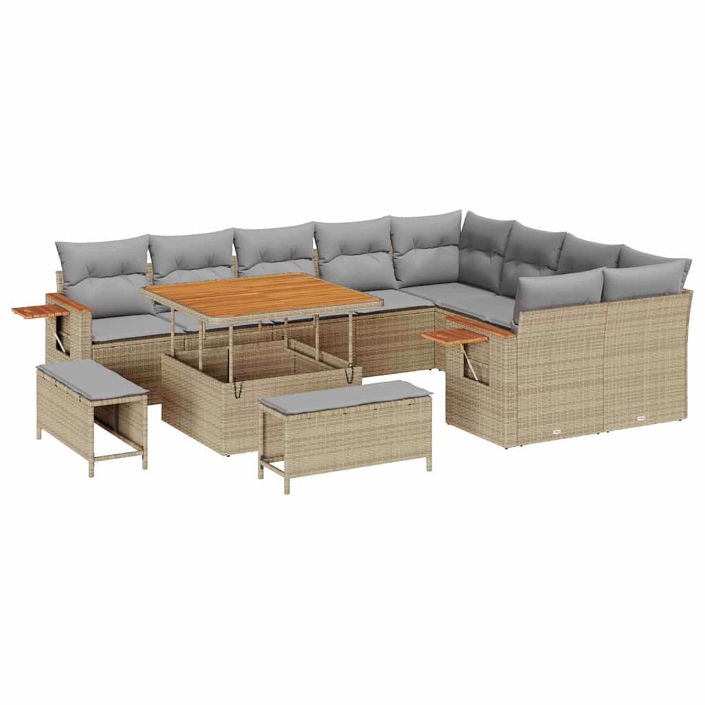 Trädgårdsoffset med kudde 13 pcs Beige och Ljusgrå konstrotting