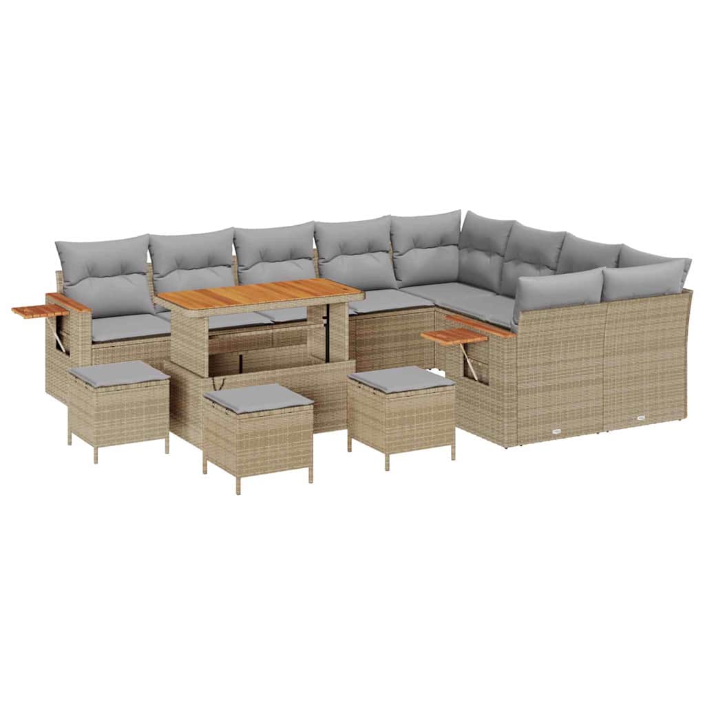 Trädgårdsoffset med kudde 14 pcs Beige och Ljusgrå konstrotting