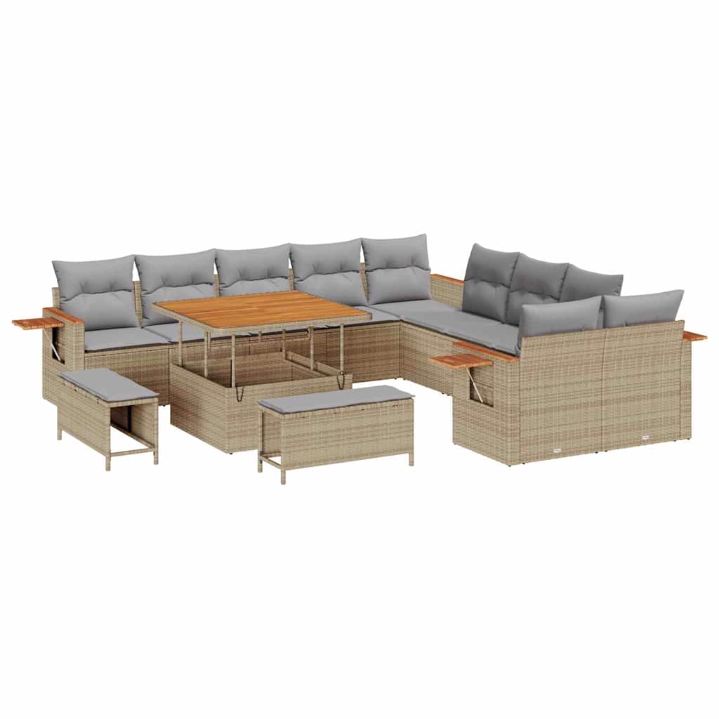 Trädgårdsoffset med kudde 17 pcs Beige och Ljusgrå konstrotting