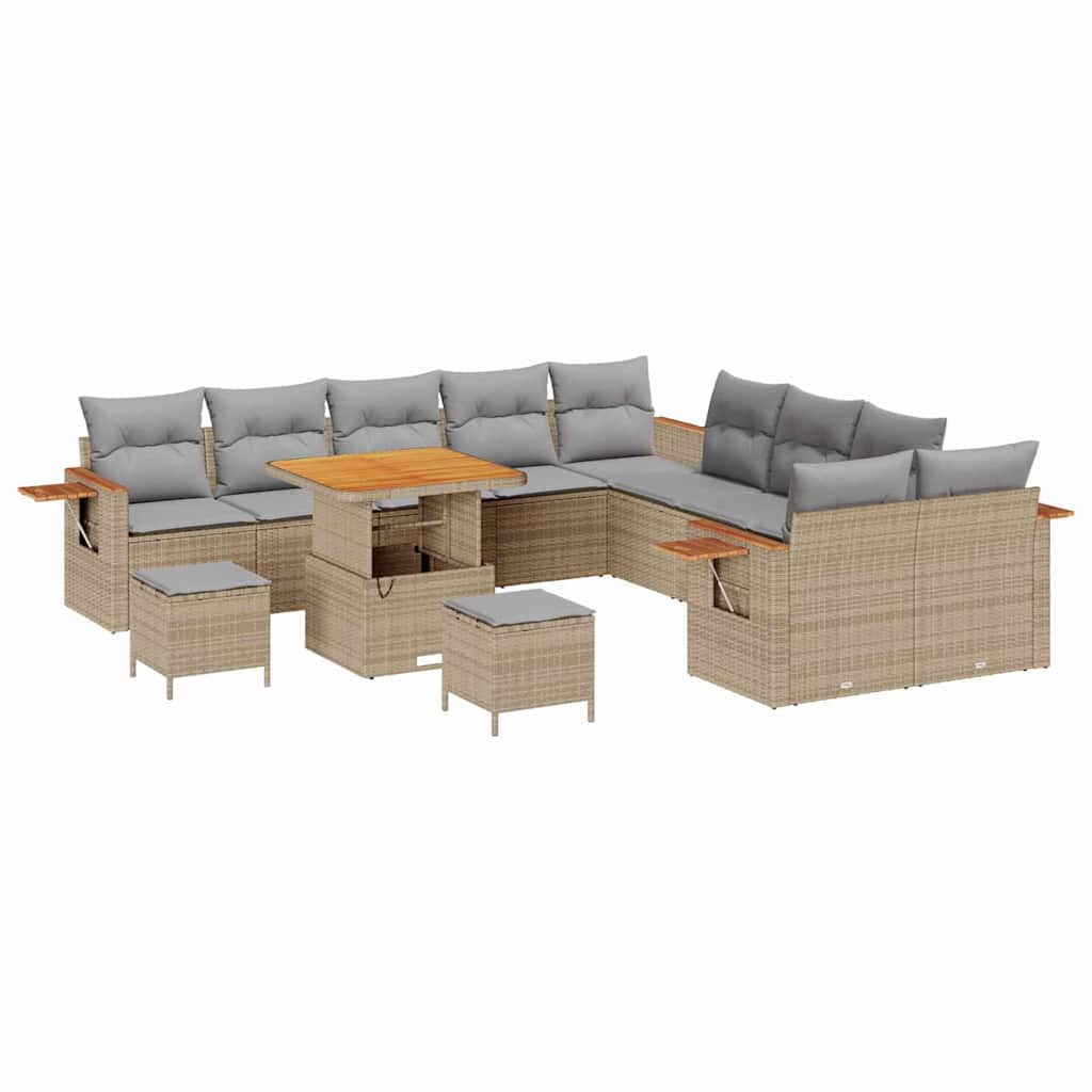 Trädgårdsoffset med kudde 17 pcs Beige och Ljusgrå konstrotting