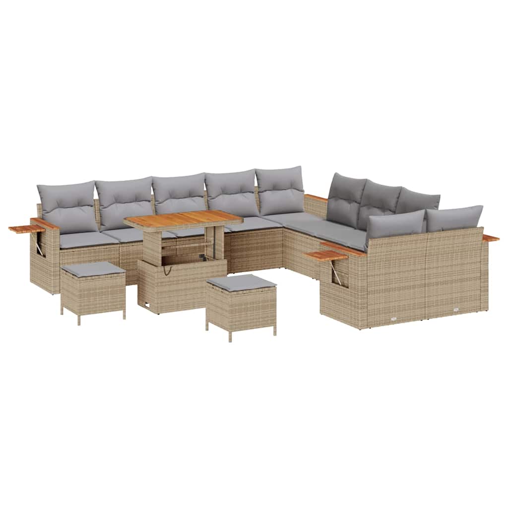 Trädgårdsoffset med kudde 17 pcs Beige och Ljusgrå konstrotting